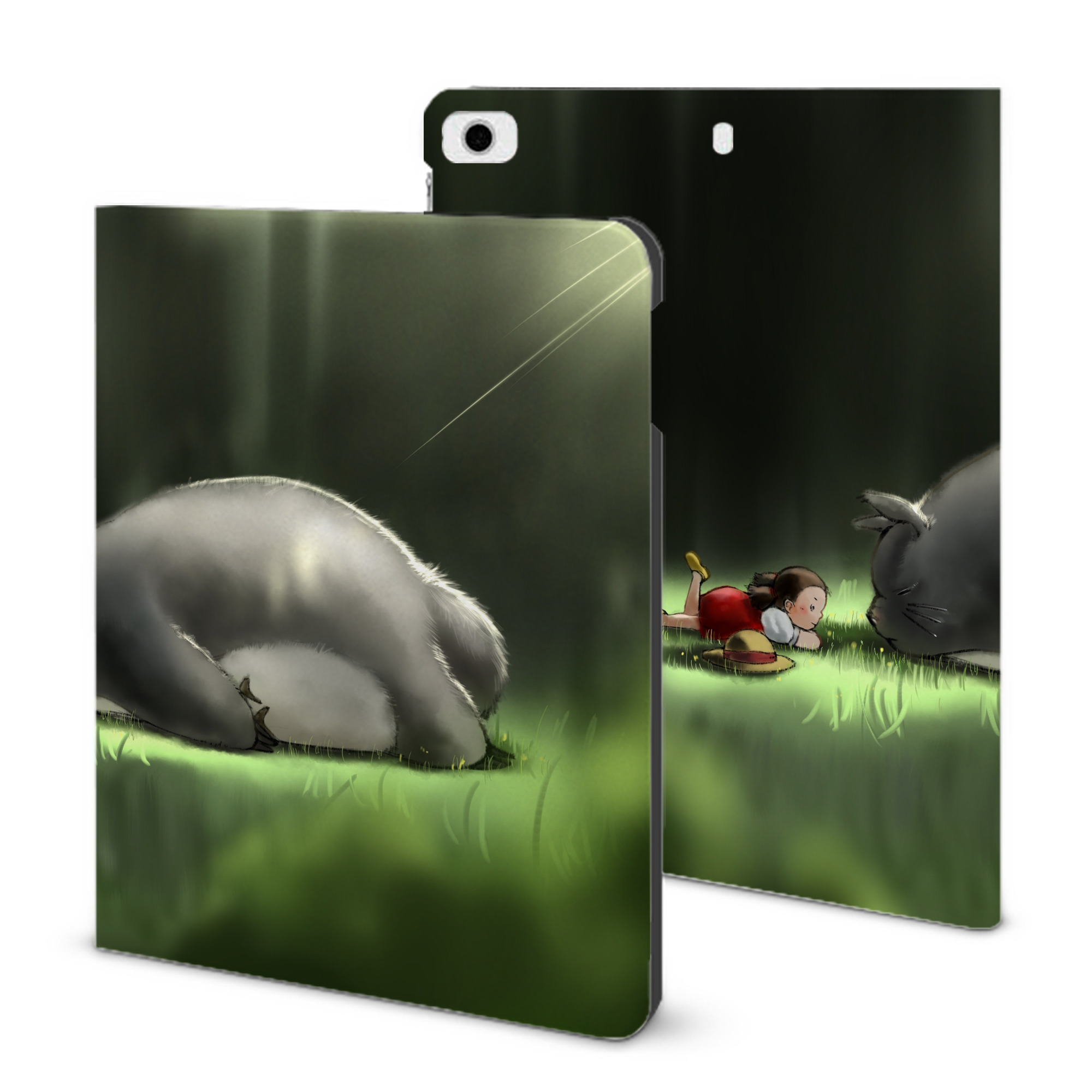 （画像用） となりのトトロ 草壁メイ 草壁サツキ My Neighbor Totoro Satsuki Kusakabe Mei Kusakabe IPad ケース ブック型 PUレザー TPU 耐衝撃 軽量 薄型 ペン収納なし 全面保護 IPad 各モデル対応